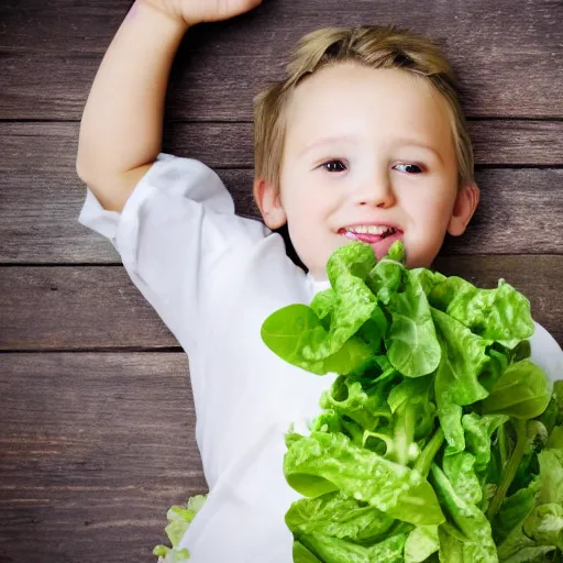 Image similar to a child made of salad, photo realistic, professional photography