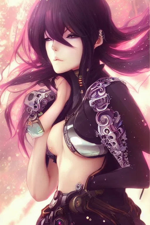 Image similar to ”beautiful anime woman, modern, cyberpunk, fantasy, eerie, intricate details, pixiv, digital painting, artstation, concept art, 8k, art by artgerm and alohonse mucha and eiichiro oda”