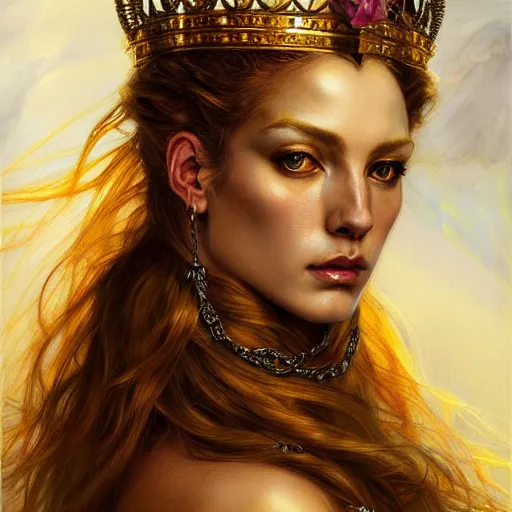 Prompt: highly detailed portrait of a majestic lioness queen in the form of a beautiful woman. d & d. art by eugene delacroix, donato giancola, anna dittmann. trending on artstation, intricate details, energetic composition, golden ratio, concept art, illustration, elegant art, global illuminaition