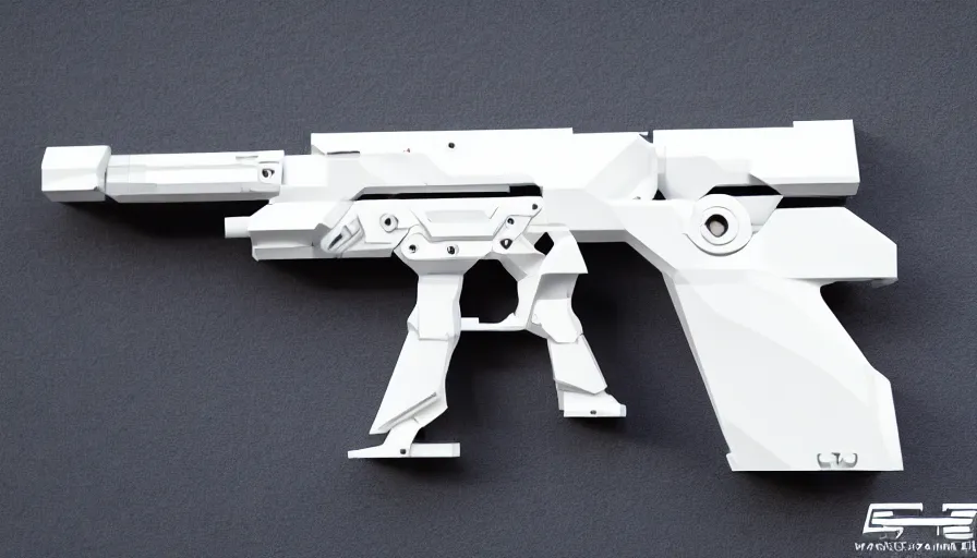 Image similar to extremely detailed ultra realistic side view of a sci fi hyper minimalist magnum pistol coilgun, detailed trigger, chemically propelled, battery, smooth streamline, battery and wires, railgun, chemrail, gauss, elegant sleek smooth body, white paint, smooth utopian design, ultra high quality, octane, cod, destiny, warframe, terminator