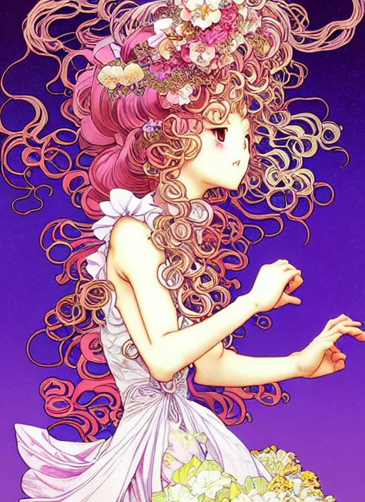 Prompt: exquisite imaginative manga poster of a fairy princess, long wavy hair, rococo ruffles dress, shimmering, by shigenori soejima, minaba hideo, katsuhiro otomo, alphonse mucha, jump comics, illustration, artstation, highly detailed, 8 k, fluorescent, fluorescent, maximalist