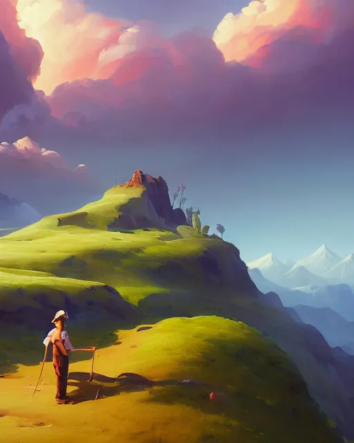 Image similar to a painting of a landscape with mountains and clouds, a matte painting by rhads, behance contest winner, fantasy art, 2 d game art, matte painting, concept art