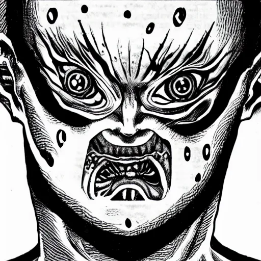 Prompt: manga panel, junji ito, body horror, terrifying, nightmare fuel,