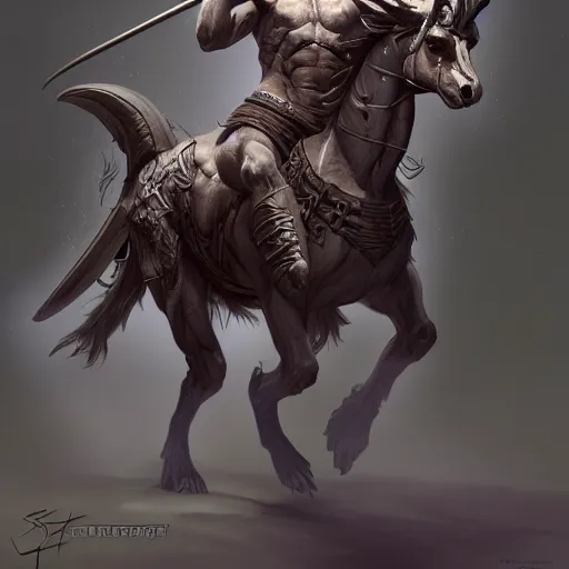 Prompt: A Zentaur, human with horse body, dnd character design concept art, by Sergey Samarskiy, hyper detailed, uncropped.