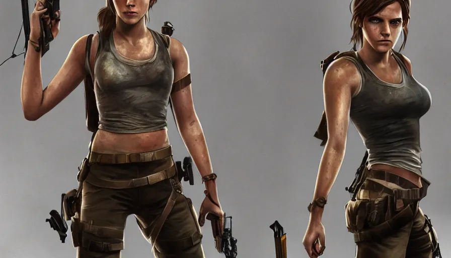 Prompt: Emma Watson is Lara Croft in Tomb Raider, hyperdetailed, artstation, cgsociety, 8k