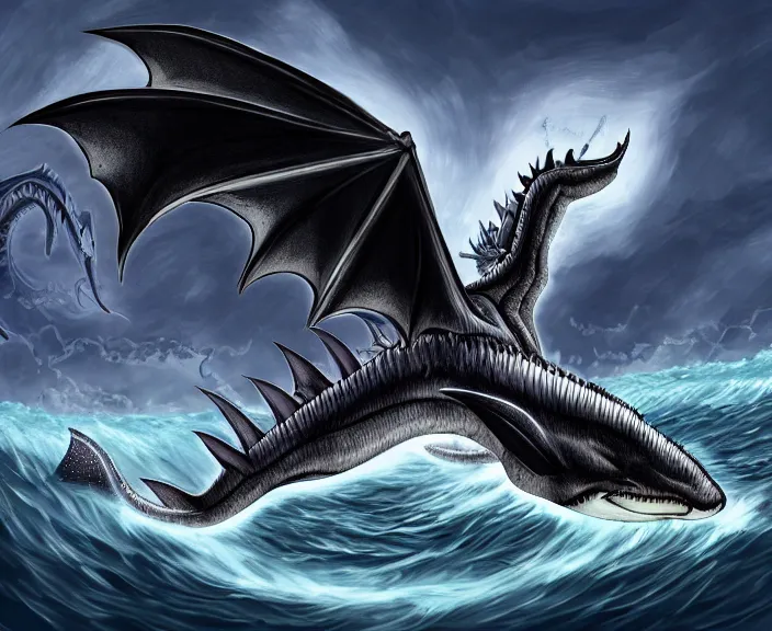 Prompt: Hybrid between a Dragon and an Orca, 4K, HD, Digital Art