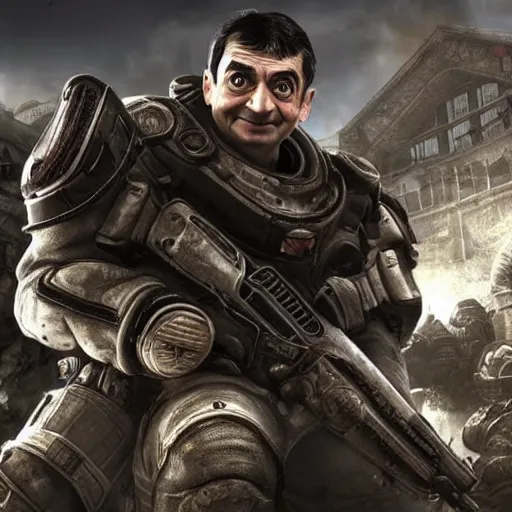 Image similar to Mr. Bean in Gears of War