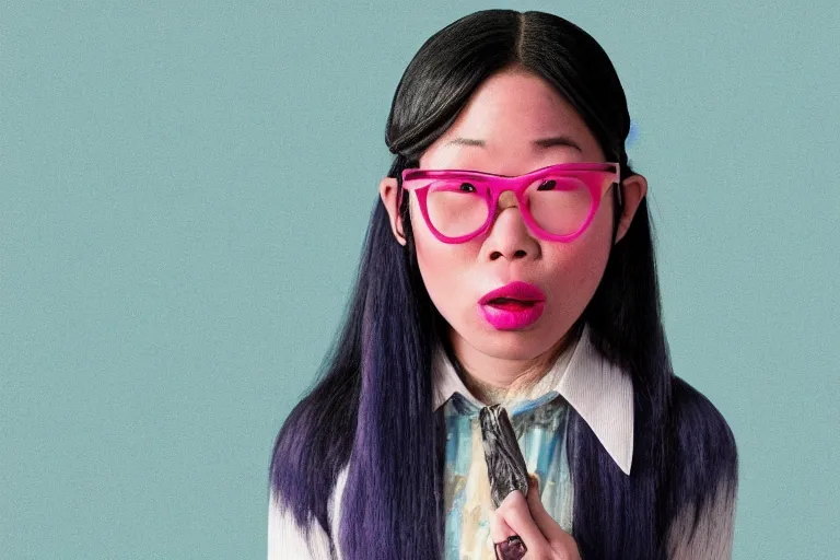 Image similar to awkwafina as an exaggerated caricature of a black woman in the new movie directed by jason friedberg and aaron seltzer, movie still frame, promotional image, critically condemned, top 6 worst movie ever imdb list, symmetrical shot, idiosyncratic, relentlessly detailed, limited colour palette