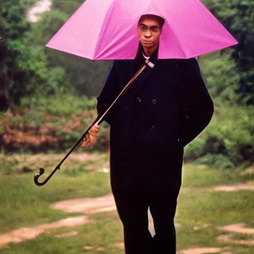 Image similar to young man holding an umbrella, 14mm high-resolution color photo