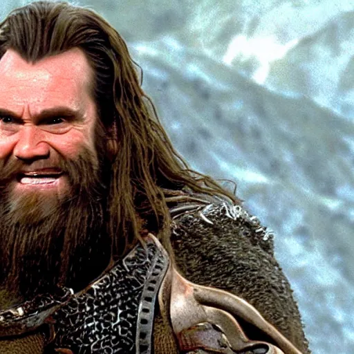 Image similar to jim carrey playing gimli in lord of the rings