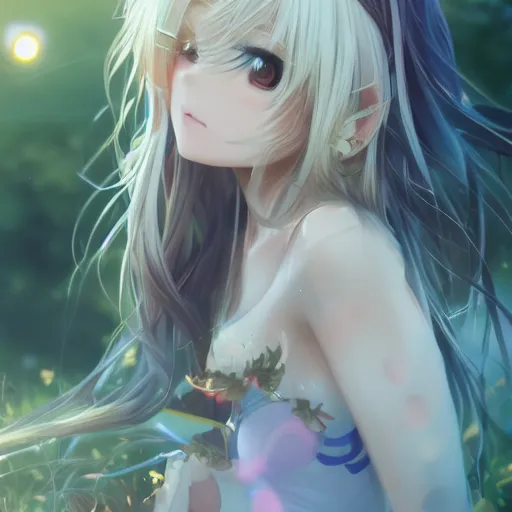 Image similar to a very beautiful anime girl, full body, long wavy blond hair, sky blue eyes, full round face, short smile, cute top, short jeans, summer lake setting, cinematic lightning, medium shot, mid-shot, highly detailed, trending on Artstation, Unreal Engine 4k, cinematic wallpaper by Stanley Artgerm Lau, WLOP, Rossdraws, James Jean, Andrei Riabovitchev, Marc Simonetti, and Sakimichan