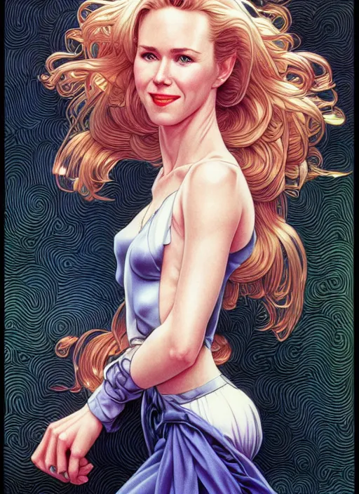 Prompt: early 9 0 s naomi watts, beautiful shadowing, 3 d shadowing, reflective surfaces, illustrated completely, 8 k beautifully detailed pencil illustration, extremely hyper - detailed pencil illustration, intricate, epic composition, very very kawaii, masterpiece, bold complimentary colors. stunning masterfully illustrated by artgerm, range murata, alphonse mucha.