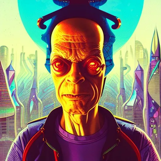 Image similar to akah 0 c 0 k futurama cyberpunk portrait by gaston bussierre and charles vess and james jean and erik jones and rhads, inspired by rick and morty, huge scale, beautiful fine face features, intricate high details, sharp, ultradetailed