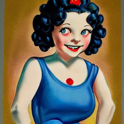 Prompt: a 1 9 3 0 s ultra - realistic color portrait. happy, healthy, beautiful, smiling, young, sporty, blue - eyed symmetric betty boop in decent athletic wear. hyper - realistic detailed drawing