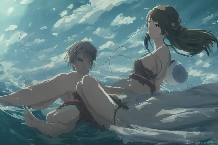 Prompt: octopus wrapped around woman, highly detailed, 4k resolution, lighting, anime scenery by Makoto shinkai