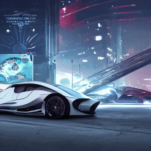 Image similar to sci-fi cars on the coronation of napoleon painting and digital billboard in the middle, unreal engine 5, keyshot, octane, artstation trending, ultra high detail, ultra realistic, cinematic, 8k, 16k, in style of zaha hadid, in plastic, dark, tilt shift,