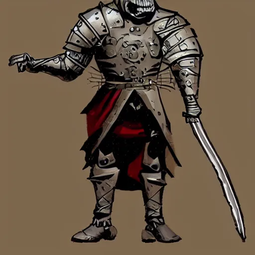 Image similar to medieval man with armor crying concept art in the style of mike mignola high detailed