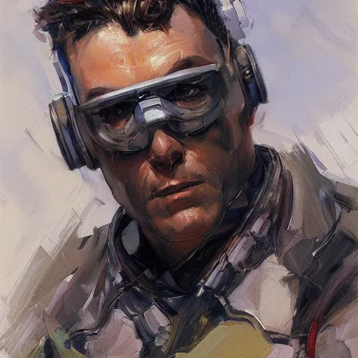 Prompt: a male cyberpunk criminal sneering, sci fi character portrait by Michael Garmash, Donato Giancola