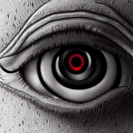 Prompt: a close up image of an eye of the watcher, eerie, black color scheme, horror, highly detailed, artstation, cgsociety