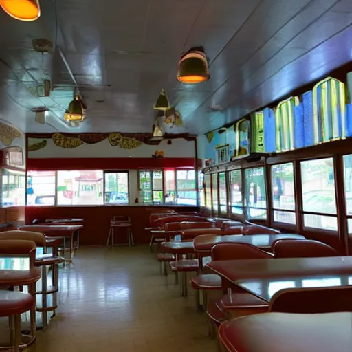 Prompt: an empty 1 9 5 0 s diner, kenopsia