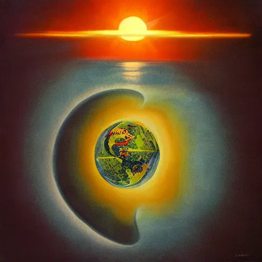 Prompt: the sun is staring the earth, surrealism