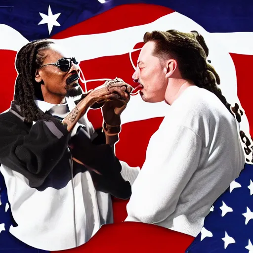 Prompt: snoop dogg making out with elon musk in front of the american flag, ( ( ( ( ( ( very detailed ) ) ) ) ) ), 8 k