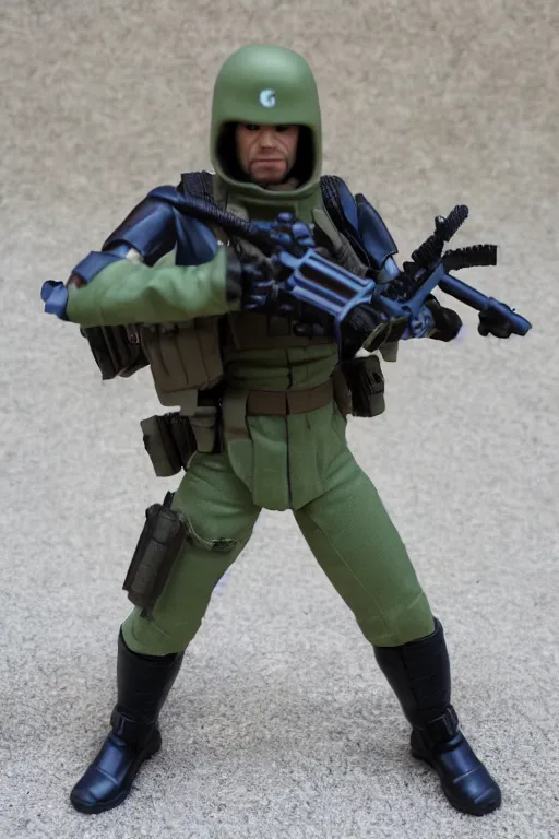 Image similar to 8 k high definition, 1 9 8 0 hasbro style gi joe action figure, full body, highly detailed, sci fi, joytoy, tactical gear, mecha, sci fi, photorealistic