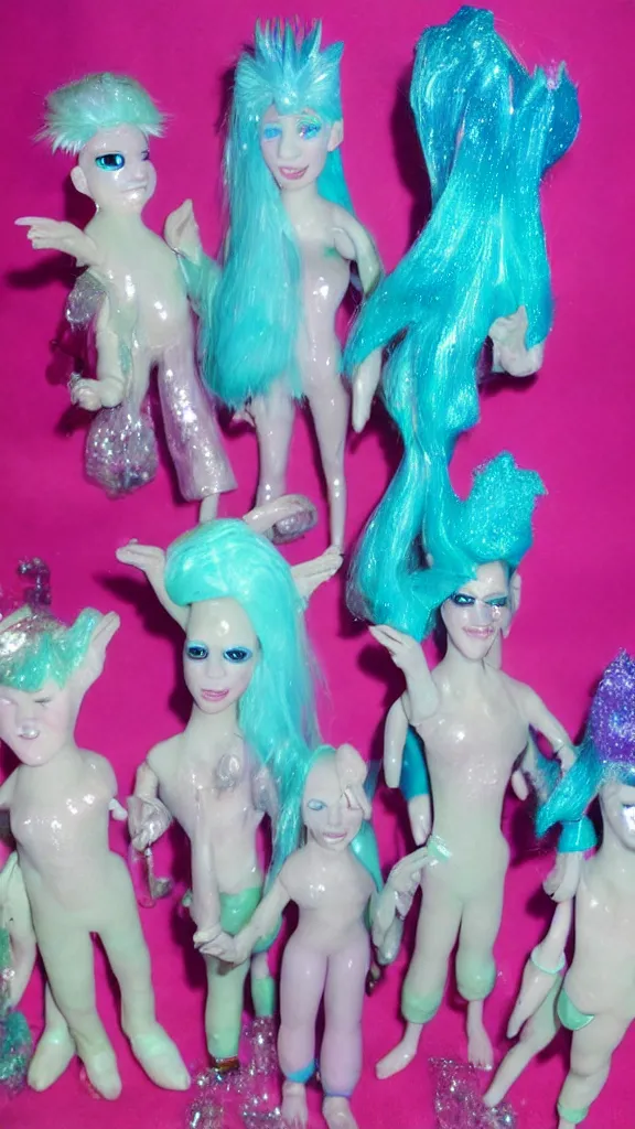 Prompt: popworld 3 d y 2 k troll dolls and sparkles, seapunk