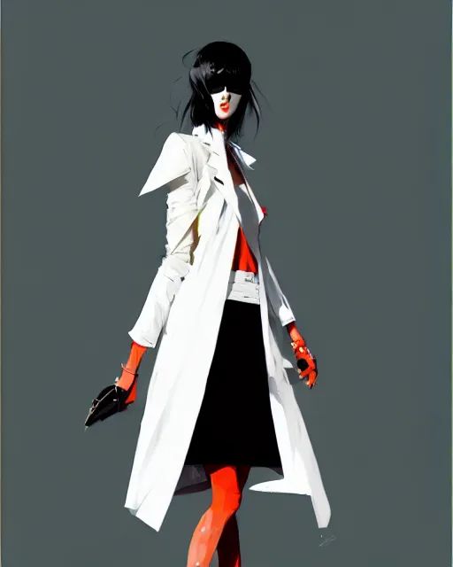 Image similar to a ultradetailed painting of a stylish woman wearing a white jacket with black skirt, by conrad roset, greg rutkowski and makoto shinkai trending on artstation