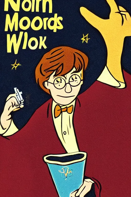 Image similar to an illustration of harry potter holding a pistol in the style of goodnight moon by margaret wise brown