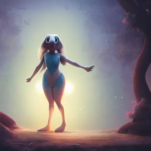 Image similar to anthropomorphic platypus princess, huggy wuggy from poppy playtime video game, fullbody, ultra high detailed, glowing lights, oil painting, greg rutkowski, charlie bowater, beeple, unreal 5, daz, hyperrealistic, octane render, rpg portrait, dynamic lighting, fantasy art, beautiful face