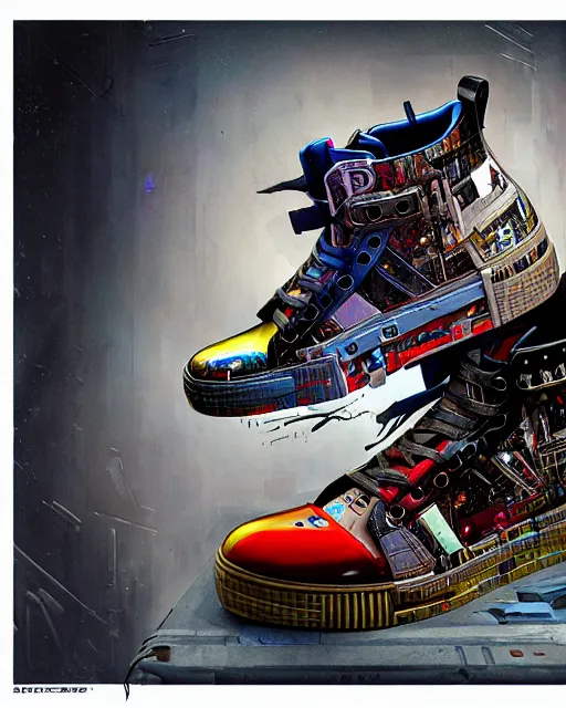 Image similar to an anthropomorphic cyberpunk futuristic sneaker by sandra chevrier, by jon foster, detailed render, cybernetics, 4 k realistic, fender stratocaster, cryengine, realistic shaded lighting, sharp focus, masterpiece, by enki bilal