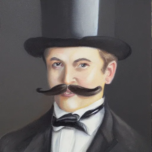 Image similar to detailed portrait painting of gentleman with a top hat and moustache