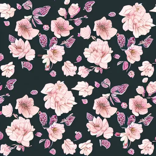 Image similar to Floral concept, seamless pattern, tiling, dark background, digital art