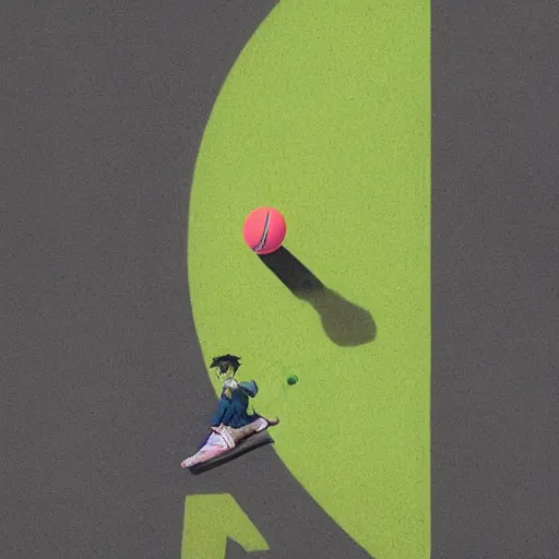 Prompt: highly detailed vfx portrait of a character of a tennis ball monster skateboarding skateboard stephen bliss, chalk, unrealengine, greg rutkowski, loish, rhads, beeple, chalk, makoto shinkai and lois van baarle, ilya kuvshinov, rossdraws, tom bagshaw, basil gogos