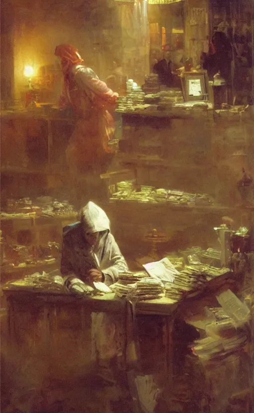 Image similar to the grime reaper working the cash register at the local walmart by john blanche and delphin enjolras and daniel f. gerhartz