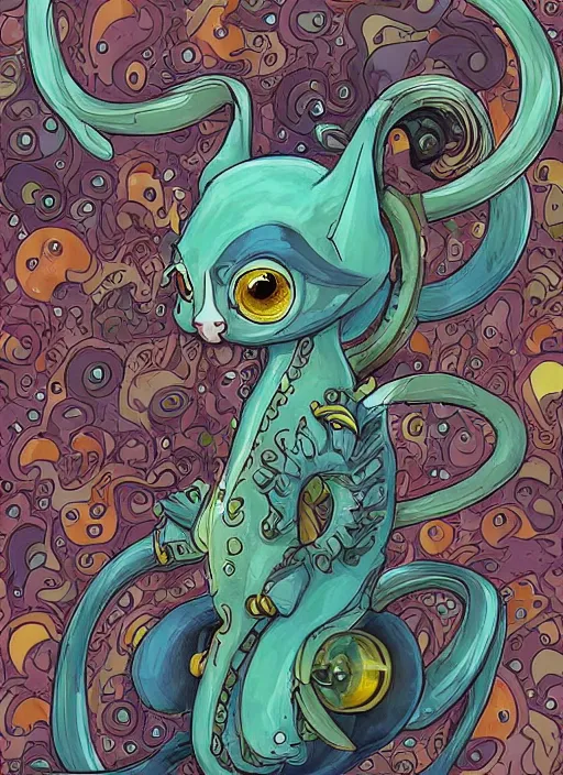 Prompt: cat seahorse fursona wearing headphones, autistic bisexual graphic designer and musician, attractive androgynous humanoid, highly coherent detailed character design concept art, weirdcore voidpunk digital art by artgerm, akihiko yoshida, louis wain, wlop, noah bradley, furaffinity, cgsociety, trending on artstation, trending on deviantart