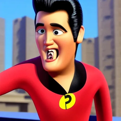 Image similar to elvis presley in the incredibles ( 2 0 0 4 ), 3 d render, pixar,