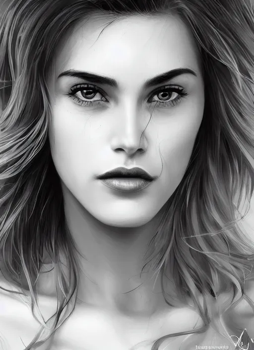 Image similar to up close portrait of a beautiful woman in black and white, art by diego fazio and diegoKoi and oscar Ukono, concept art, sharp focus, artgerm, 8k highly detailed