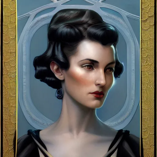 Image similar to an art nouveau, ( streamline moderne ), multi - ethnic and multi - racial portrait in the style of charlie bowater, and donato giancola, and charles dulac. very large, clear, expressive and intelligent eyes. symmetrical, centered, ultrasharp focus, dramatic lighting, photorealistic digital painting, intricate ultra detailed background.