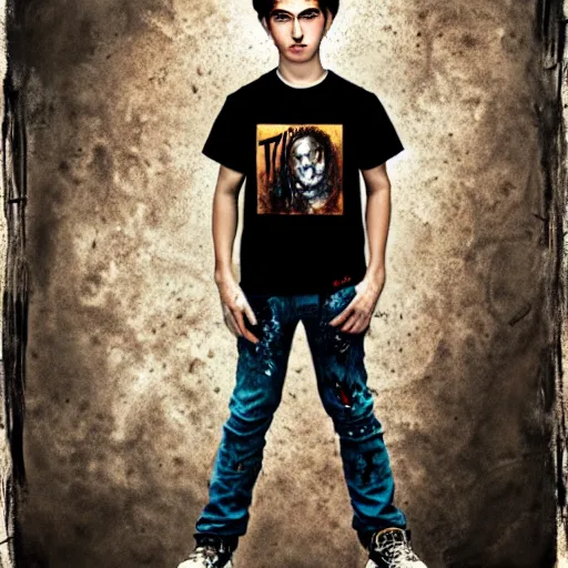 Prompt: portrait of modern teenage boy in a metallica t - shirt painting warhammer 4 0 k figurines, depth of field, zeiss lens, detailed, centered, fashion photoshoot, by nicoletta ceccoli, mark ryden, lostfish, breathtaking, 8 k resolution, extremely detailed, beautiful, establishing shot, artistic, hyperrealistic, octane render