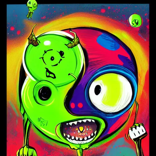 Image similar to a skateboard tennis ball monsters, colorful, digital art, fantasy, magic, chalk, trending on artstation, ultra detailed, professional illustration by basil gogos