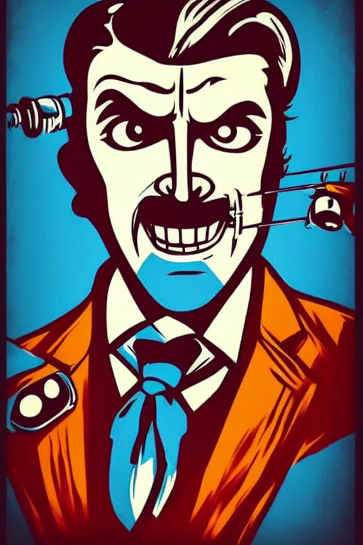 Image similar to men using tie shirt, pop art, bioshock infinite art style