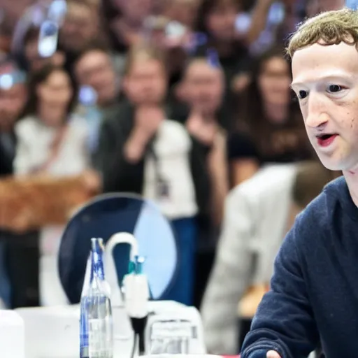 Prompt: a photo of mark Zuckerberg that reveals the exact moment where we knew that he is a robot