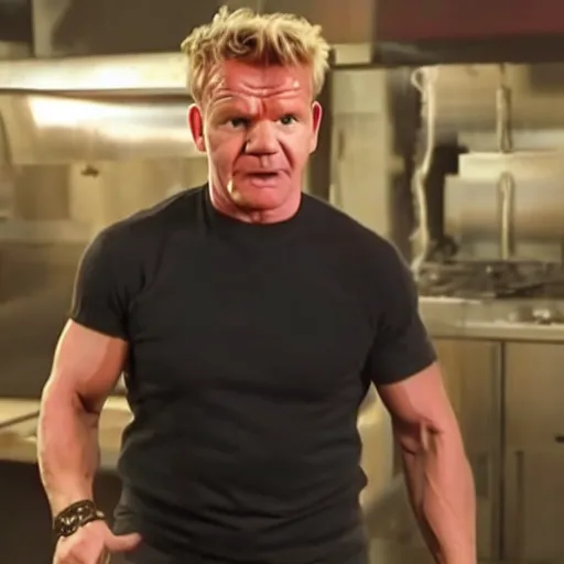 Prompt: A still of Gordon Ramsay as The Terminator, george orwell