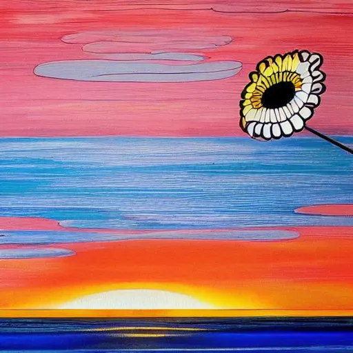 Image similar to sunset at the beach by takashi murakami