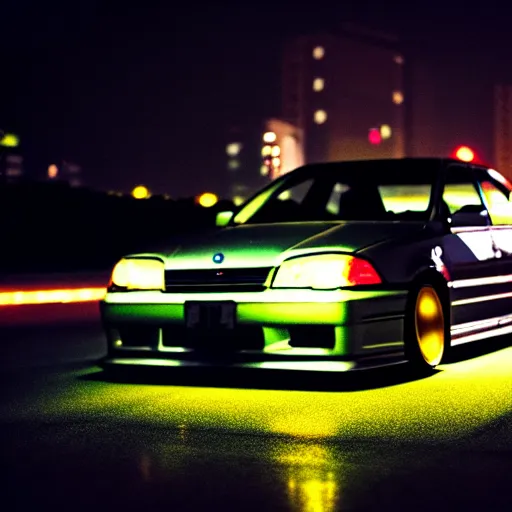 Prompt: a car JZX90 at illegal car meet, Chiba prefecture, city midnight mist lights, cinematic color, photorealistic, highly detailed, 50MM