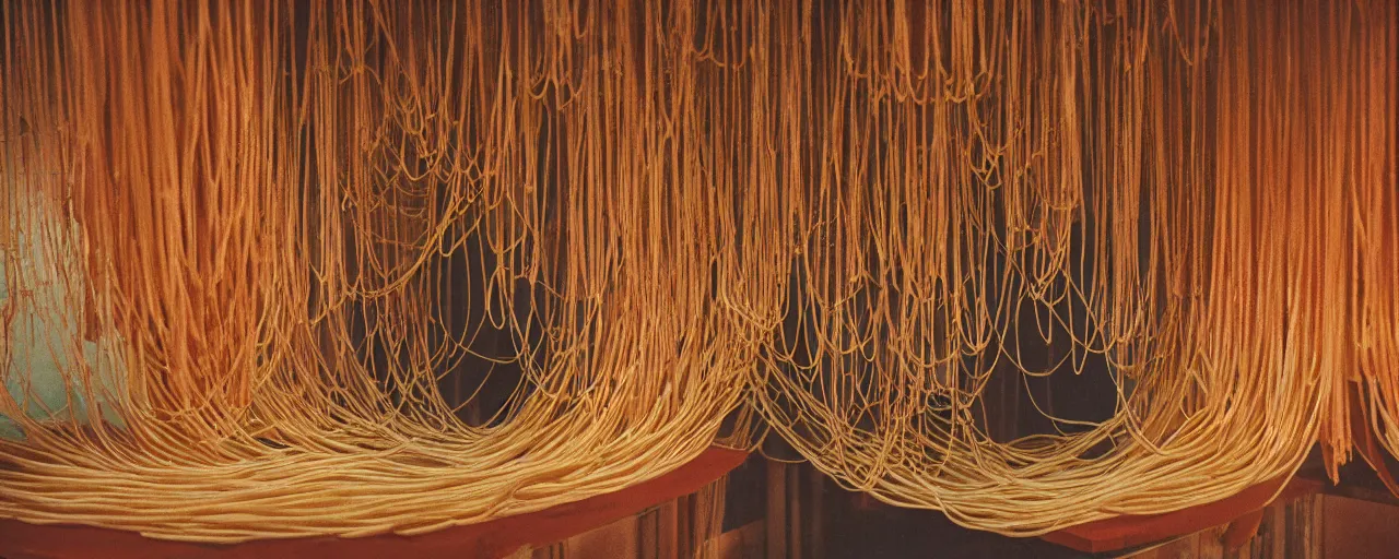 Prompt: spaghetti sculpture inside a buddhist temple, hyper - realistic, small details, intricate, canon 5 0 mm, wes anderson film, kodachrome