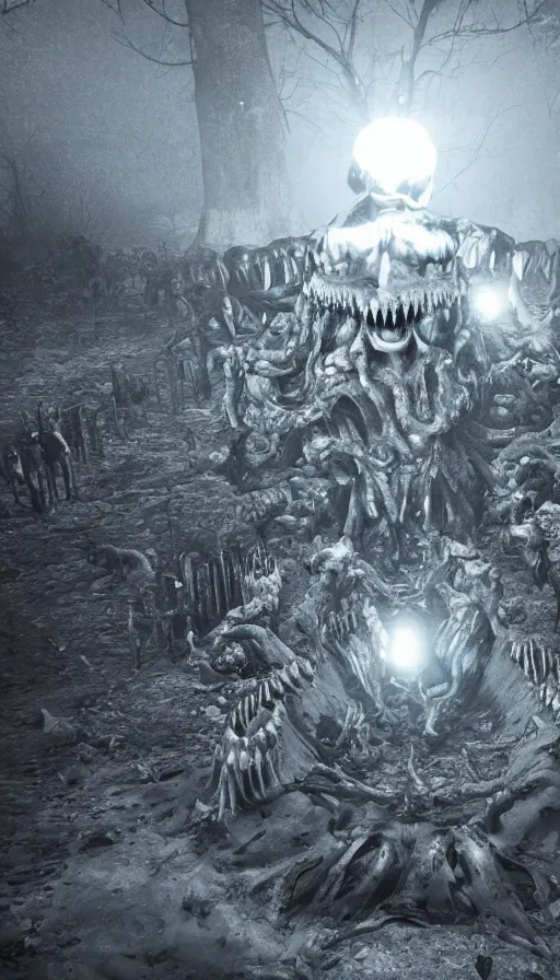 Image similar to a storm vortex made of many demonic eyes and teeth, with cryengine