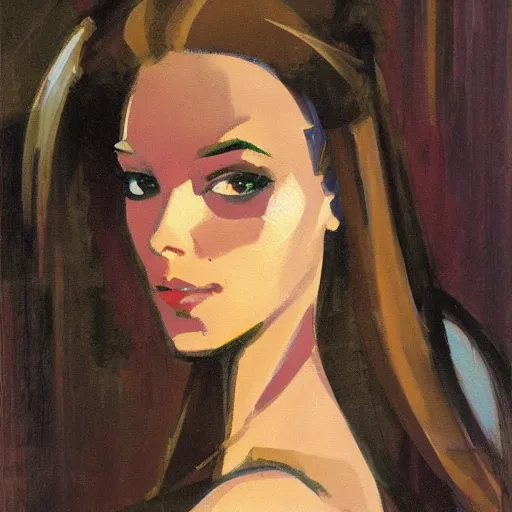 Image similar to portrait profile of a mysterious beautiful women in 1 9 7 8. oil painting by john watkiss